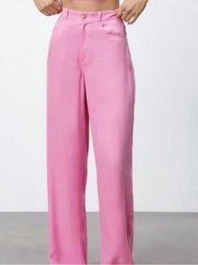 Zara Pink Hook-and-Zip High-Rise Trousers
